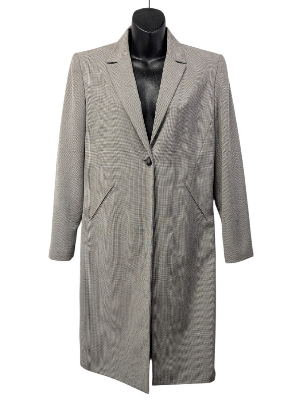 Levine Classics Women's Gray/Black Houndstooth Long Overcoat Size 6 Button Lined